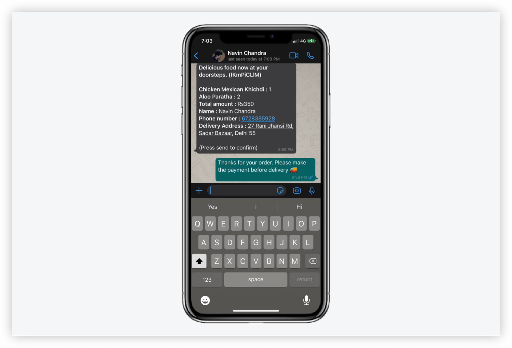Just reply to this message to coordinate the delivery time with your customer